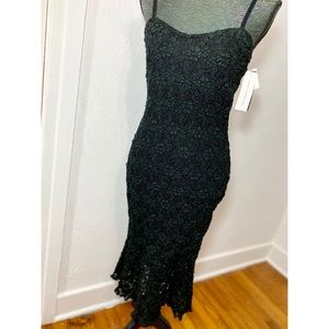 French Connection Bodycon Dress Black Stretch Floral Lace Overlay Womens Size 8